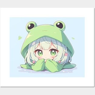 Kawaii Anime Chibi Frog Girl Posters and Art